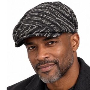 Frye Mens Grey Striped Wool Blend Flat Cap Ivy Newsboy Hat OSFM New Fall 119-25